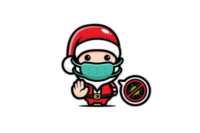 بابانوئل بامزه با ماسک توقف ویروس - Cute santa claus pose stop virus