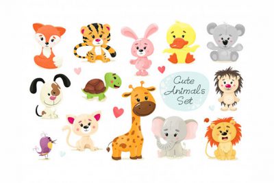 مجموعه کاراکتر کارتونی حیوانات ناز - Cute set of animals