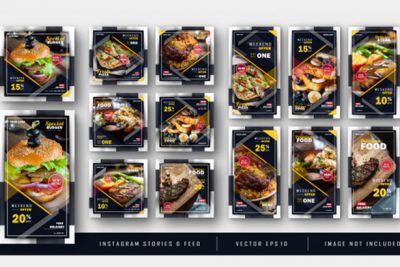 تبلیغ پست و استوری رستوران و فست فود - Dark instagram food bundle kit