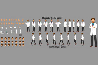 مجموعه کاراکتر دکتر آقا مناسب انیمیشن – Doctor character with walk cycle animation