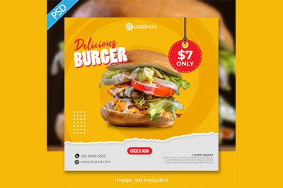 بنر تبلیغ فست فود - Food burger instagram post banner
