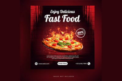 بنر تبلیغ فست فود و پیتزا مناسب اینستاگرام - Food menu and restaurant pizza