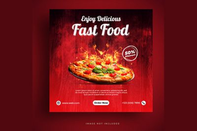 بنر تبلیغ فست فود و پیتزا مناسب اینستاگرام - Food menu pizza