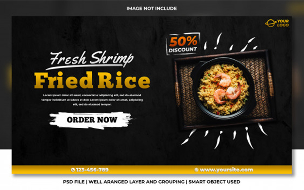 بنر تبلیغاتی غذای دریایی مناسب وب و اینستاگرام - Fresh fried rice sea food