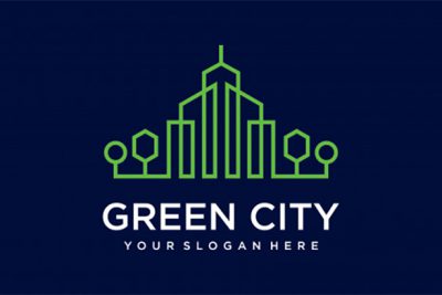 لوگو چند منظوره شهر و ساختمان – Green city real estate minimalist symbol