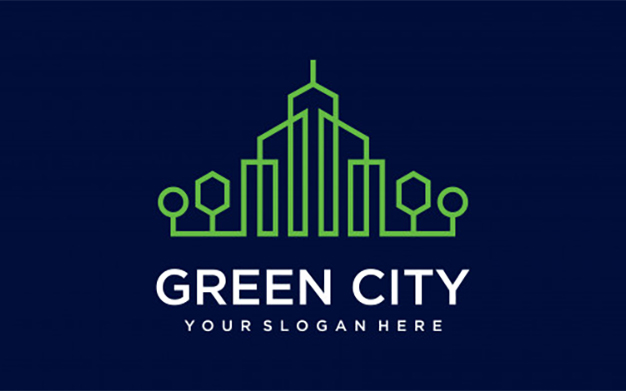 لوگو چند منظوره شهر و ساختمان – Green city real estate minimalist symbol