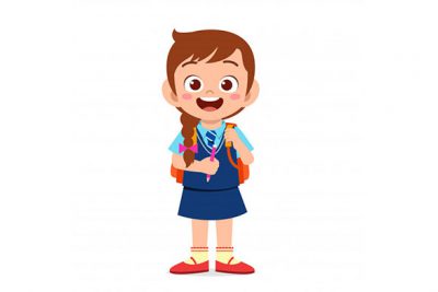 کاراکتر دختر بچه خوشحال – Happy cute kid girl ready to go to school