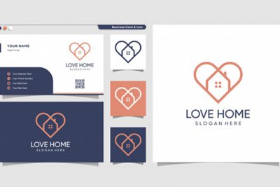 کارت ویزیت و لوگو چند منظوره – Home logo with love line art