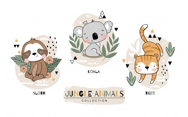 مجموعه کاراکتر حیوانات کودک جنگل - Jungle baby animals collection
