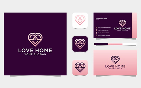 کارت ویزیت و لوگو چند منظوره – Love home logo heart and house icon