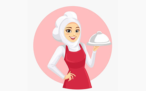 لوگو و کاراکتر خانم با حجاب آشپز – Woman chef wearing a red apron