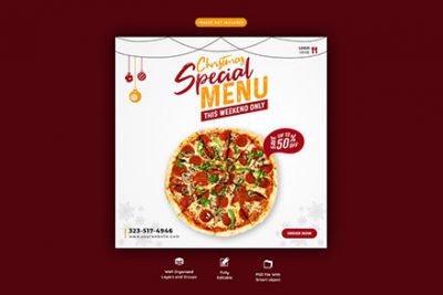 بنر تبلیغ پیتزا برای کریسمس مناسب اینستاگرام - Christmas food menu and pizza banner