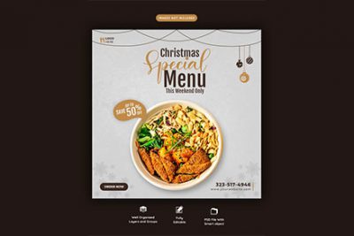 بنر تبلیغ غذا برای کریسمس مناسب اینستاگرام - Merry christmas food menu banner