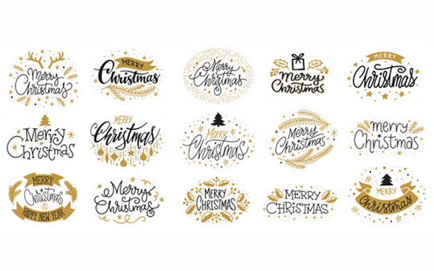 مجموعه لوگو تایپوگرافی کریسمس - Merry christmas gold black lettering text