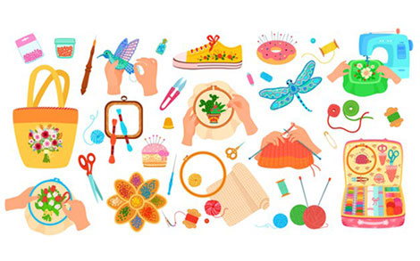 مجموعه ابزار سوزن دوزی و بافتنی و خیاطی - Needlework craft tools illustration set