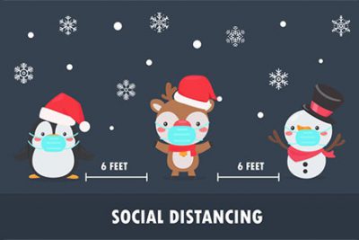 پنگوئن با کلاه بابانوئل ماسک و فاصله اجتماعی - Penguin reindeer and snowmen