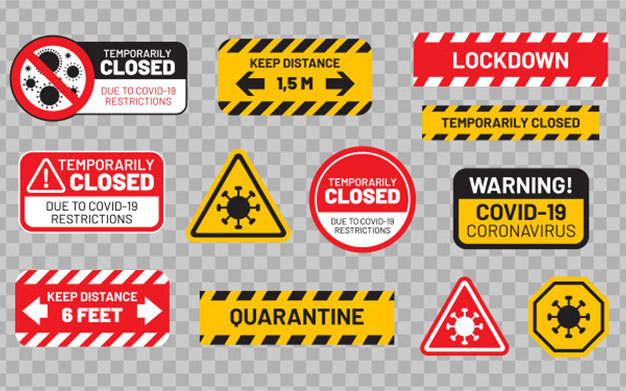 مجموعه لیبل علامت قرنطینه برای ویروس کرونا – Quarantine sign set for covid-19