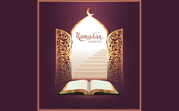 بنر تایپوگرافی رمضان – Ramadan kareem lettering text and open book