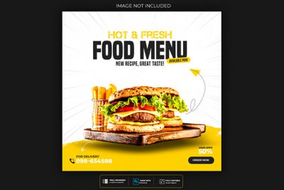 بنر تبلیغ غذای آنلاین مناسب اینستاگرام - Restaurant or food menu