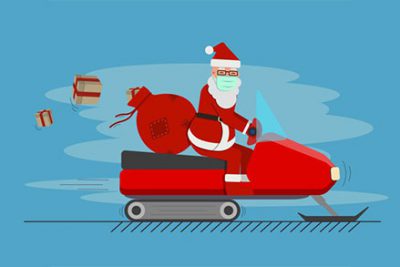 بابانوئل با ماسک - Santa claus in mask driving snowmobile