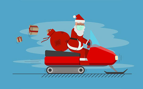 بابانوئل با ماسک - Santa claus in mask driving snowmobile