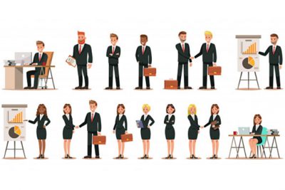 مجموعه کاراکتر زن و مرد تجاری در دفتر کار– Set of business characters working in office