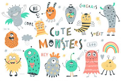 مجموعه کاراکتر کارتونی هیولاهای زیبا - Set of cute monsters