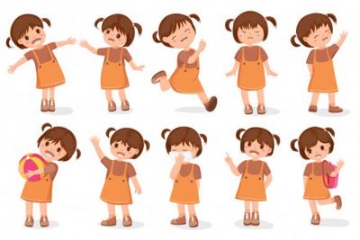 مجموعه کاراکتر کارتونی دختر بچه – Set girls characters cartoon style
