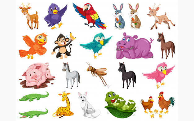 مجموعه کاراکتر کارتونی حیوانات - Set of many cute animals