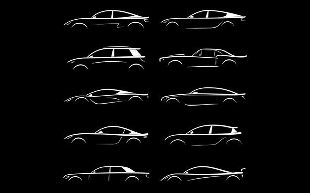 مجموعه ماشین خطی به صورت سایه – Set of white silhouette car