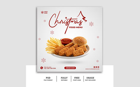 بنر تبلیغ غذا برای کریسمس مناسب اینستاگرام - Social media post for christmas fastfood menu