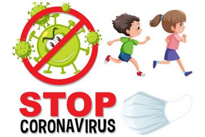 لوگو ویروس کرونا را متوقف کنید با کاراکتر کودکان – Stop coronavirus logo with children