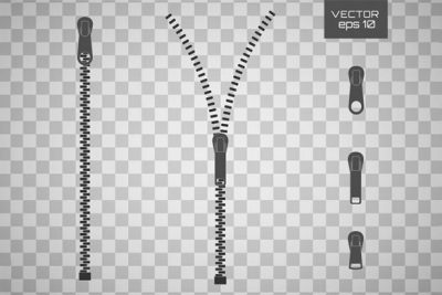 مجموعه آیکون زیپ لباس - Vector icon closed and open zipper fastener