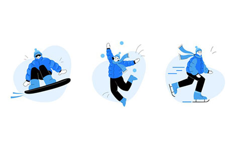 مجموعه کاراکتر اسکی باز - woman skating man on snowboard children play snowballs
