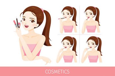 کاراکتر خانم در حال آرایش کردن - Woman with steps to apply lip