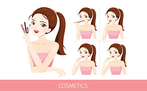 کاراکتر خانم در حال آرایش کردن - Woman with steps to apply lip