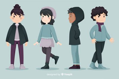 کاراکتر دختر و پسر جوان با لباس زمستانی – Young people in winter clothes