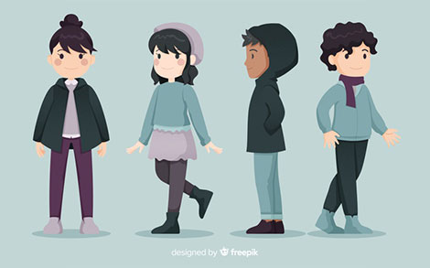 کاراکتر دختر و پسر جوان با لباس زمستانی – Young people in winter clothes