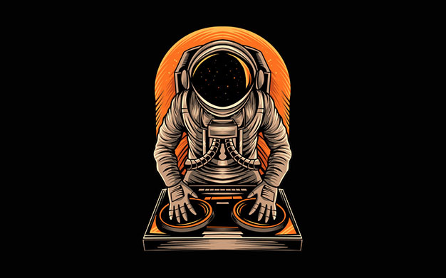 دی جی فضانورد - Astronaut disc jockey music illustration
