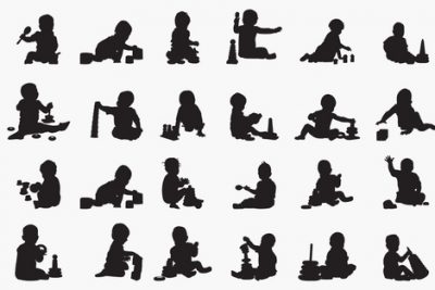مجموعه پیکتوگرام کودک در حال بازی - Baby boy plying with toy silhouettes