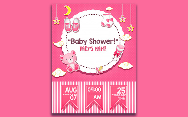 کارت دعوت جشن حمام کودک دخترانه - Baby shower invitation card for girl
