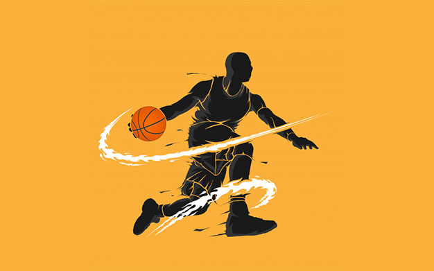 پوستر نیمرخ بسکتبالیست در حال دریبل - Basketball dribble dark flame silhouette