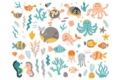 مجموعه بزرگ حیوانات دریایی برای بچه ها - Big set of sea animals for kids