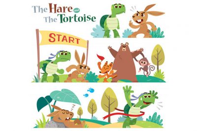 مجموعه کاراکتر کارتون خرگوش و لاک پشت - Cartoon the hare and the tortoise character set