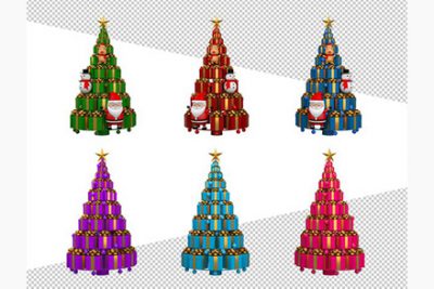 درخت کریسمس 3بعدی رنگارنگ - Colorful christmas tree 3d rendering