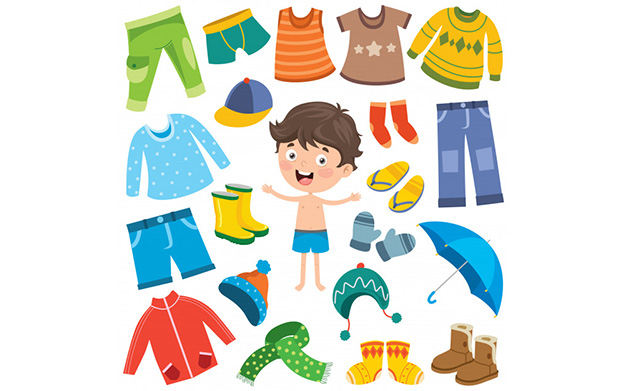 کاراکتر پسربچه و لباس های رنگارنگ برای کودکان – Colorful clothes for little children
