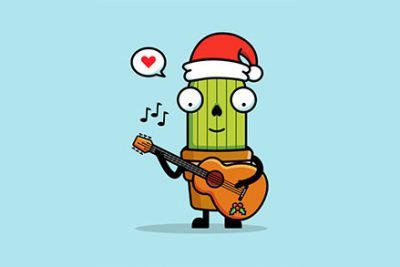 کاکتوس بامزه با گیتار و کلاه بابانوئل - Cute cactus with his guitar and santa's hat
