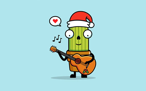 کاکتوس بامزه با گیتار و کلاه بابانوئل - Cute cactus with his guitar and santa's hat