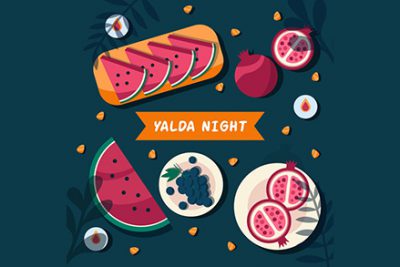 بنر شب یلدا با هندوانه - Flat yalda background with watermelon