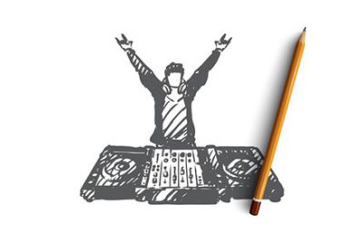 طرح دست کشیده دی جی - Hand drawn dj in nightclub sketch